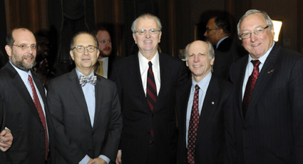 From left: Steven Banks, Hon. Barry Kamins, New York State Chief Judge Jonathan Lippman, Richard J. Davis and Blaine â€œFinâ€ Fogg. Photos courtesy of The Legal Aid Society