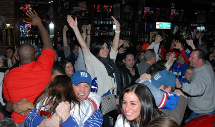 Bay Ridgeâ€™s The Salty Dog was home base for Brooklyn Big Blue fans last Sunday night as Eli Manning led the Giants back to the Super Bowl. Photo by Georgine Benvenuto.