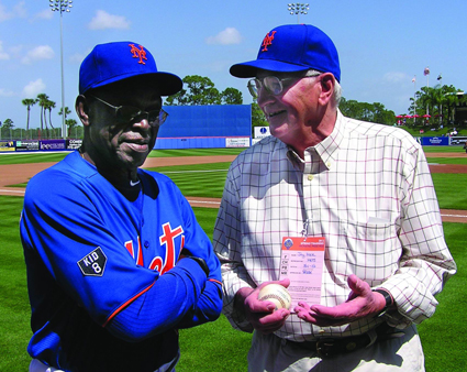 To celebrate the Metsâ€™ 50th anniversary season, two original 1962 New York Mets â€” LHP Al Jackson (left) and RHP Jay Hook â€” reunited at home plate for the ceremonial first pitch at Digital Domain Park at Port St. Lucie before the game against the Washington Nationals on March 6. 