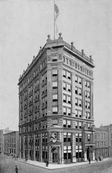 Above is a rendering of the Eagleâ€™s editorial offices in its building on Washington and Johnson streets, which the paper moved to in 1892 after a half-century on Fulton Street. 