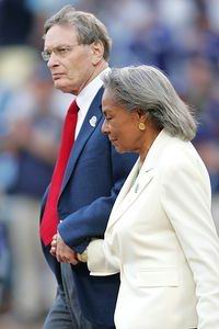 Rachel Robinson, shown here with MLB commissioner Bud Selig, will reportedly be on the Dodgersâ€™ board of trustees once Magic Johnsonâ€™s ownership group officially takes over the franchise.