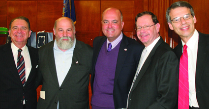 Kings County Supreme Court justices (from left) David Vaughan, Wayne Saitta, Carl Landicino, Mark Partnow and Lawrence Knipel.