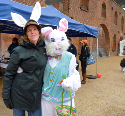 Nancy Webster, Executive Director of the Brooklyn Bridge Park Conservancy, with the Easter Bunny.