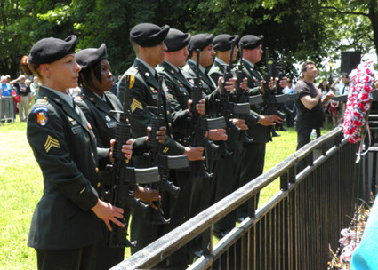 The US Army Garrison Salute team prepares to fire a 21-gun salute. Photo by Ray Aalbue