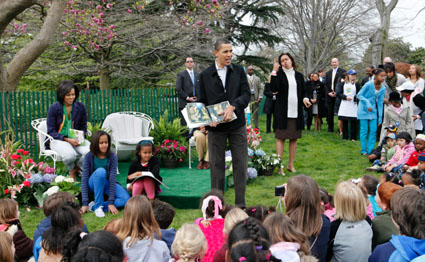 President Barack Obama reads Where the Wild Things Are to children at the White House Easter Egg Roll in 2009. AP/J. Scott Applewhite