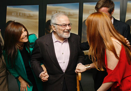 Actresses Catherine Keener, left, and Lauren Ambrose greet Maurice Sendak at the New York premiere of the film Where the Wild Things Are in 2009. AP/Stuart Ramson