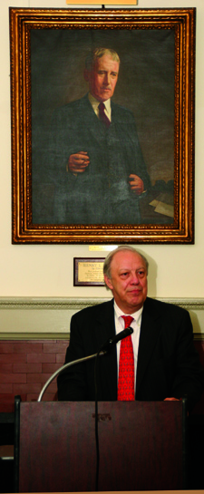  Hon. Robert Miller, beneath a portrait of of former City Bar president and U.S. secretary of war Henry Stimson. 