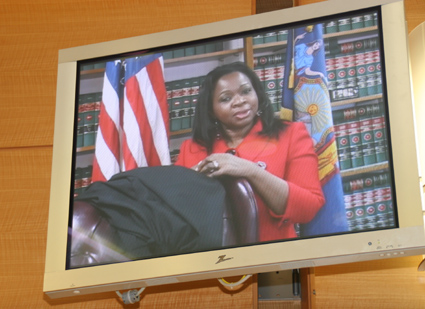 Kings County Administrative Judge for Civil Matters Sylvia Hinds-Radix appearing via television.
