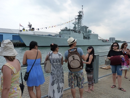 Canada's HMCS Iroquois, a Destroyer, docked at Pier 7. Photo by Mary Frost