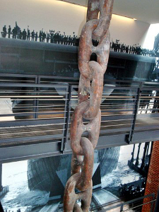 Anchor chain in lobby of Brooklyn Navy Yard Museum. Photo by John Manbeck