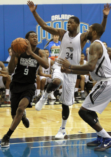 Nets guard MarShon Brooks, whose name has been mentioned in trade talks for Magic center Dwight Howard, went a brutal 0-for-10 from the floor Monday during Brooklyn's Summer League contest in Orlando. AP Photo