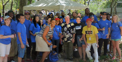 Councilmember Leticia James and BP Marty Markowitz join volunteers for CPCâ€™s march over the Brooklyn Bridge and celebration in Cadman Plaza Park. Photo by Mary Frost