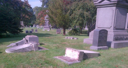Three gravestones in the lot of the Law family were desecrated. Photo from Green-Wood Cemetery