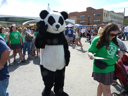 The Saint Saviour panda mascot, played by senior Allyson Knipp. Photo by Mary Frost