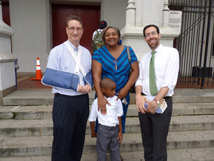 Seth Phillips, Dale Mason with her son Tristan, and Senator Daniel Squadron. Photo by Mary Frost