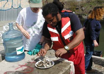 Balan Ludger examining oysters