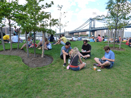 Making a picnic out of it in Brooklyn Bridge Park.