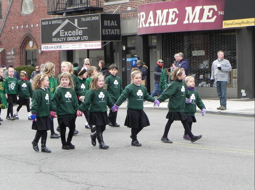 Little girls from the Buckley School of Dance wore shamrocks on their shirts as they marched.