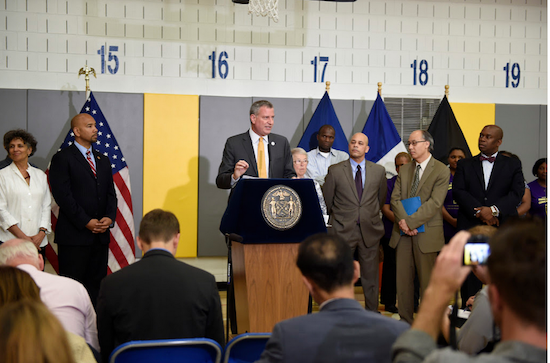 At a press conference, Bill de Blasio implored NYC kids to enroll in summer enrichment programs. Photo courtesy of the Mayor's office