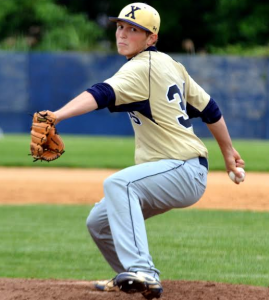 Anthony Sigismondi went the distance for Xaverian and even pitched into extra innings during a 4-2 semifinals victory over St. Joseph's by-the-Sea on Wednesday. Photo by Rob Abruzzese.