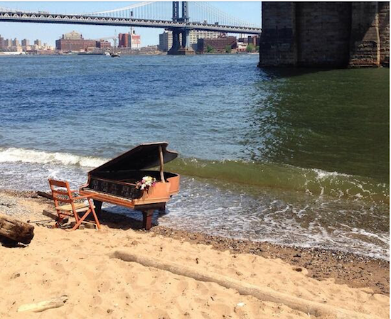 A piano washed ashore under the Brooklyn Bridge