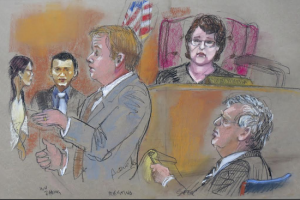 Sketches of court goes into a motor vehicle trial