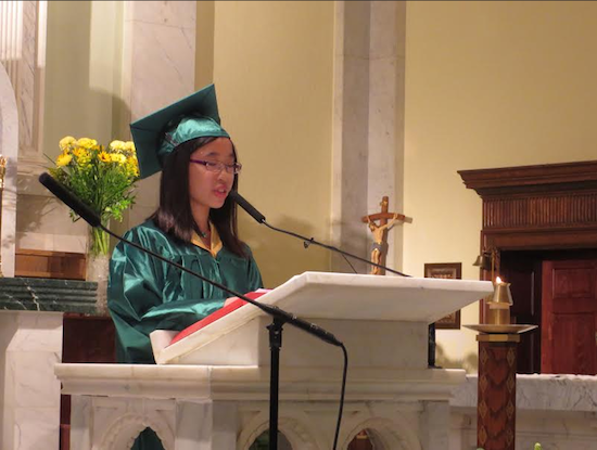 Valedictorian Jessica Hui delivers her address.