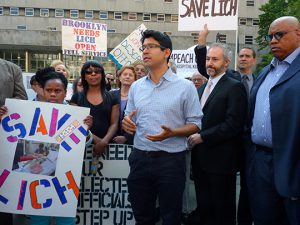Councilmember Carlos Menchaca at LICH rally. Photo by Mary Frost