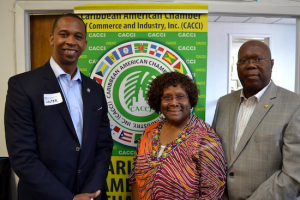 Assemblymember Walter T. Mosley, Dr Eda Harris-Hastick and Dr. Roy A. Hastick at the Caribbean-American Chamber of Commerce and Industry membership roundtable and power breakfast meeting