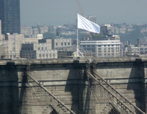 One of the white flags atop the Brooklyn Bridge