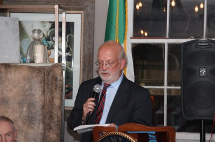 Tim McGrath, who wrote a biography of Commodore John Barry, was honored at a dinner sponsored by the Naval Historical Foundation and the National Maritime Museum.