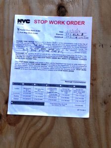 Stop Work Order at SUNY's unpermitted construction site at LICH. Sent in by a Brooklyn Eagle reader