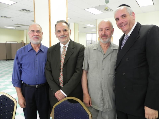 Arab-American leaders Dr. Ahmad Jaber, Dr. Husam Rimawi, and Zein Rimawi (left to right) are pictured with Douglas Jablon, executive vice president of Maimonides Medical Center at the breakfast. Eagle photo by Paula Katinas