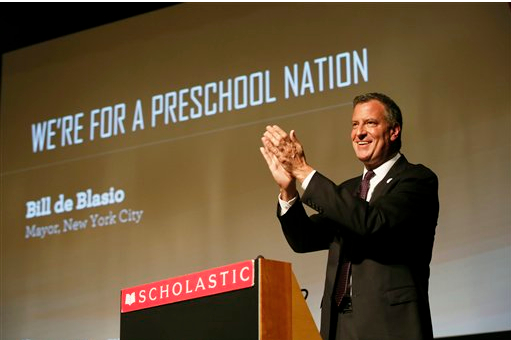 Bill de Blasio wants a new information era in New York City. Photo by Stuart Ramson/Invision for Scholastic Inc and Los Angeles Universal Preschool (LAUP)/AP Images