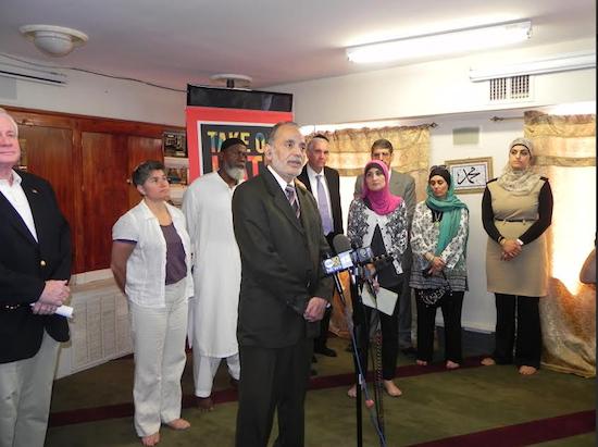 Dr. Husam Rimawi, president of the Islamic Society of Bay Ridge, condemned the anti-Muslim incident during a press conference held a few days later. Eagle photo by Paula Katinas