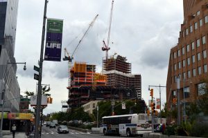 Residential construction is full speed ahead in Downtown Brooklyn, as this view of Flatbush Avenue Extension and the City Point development shows.