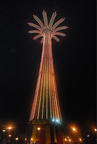 Lit up in all its golden glory, the Coney Island Parachute jump became part of the Go Gold for Cancer effort on Sept. 5.