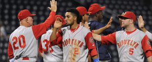 The Cyclones enjoyed a restrained celebration after beating the Yankees on Monday night as their playoff hopes were dashed in Connecticut. Photos courtesy of the Brooklyn Cyclones