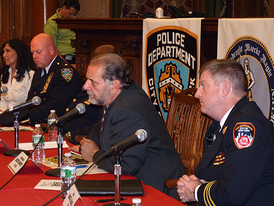 OEM Commissioner Joseph Esposito at Tuesday’s Emergency Preparedness Forum at Borough Hall. By Mary Frost