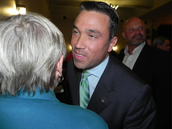 U.S. Rep. Michael Grimm had the stage all to himself at the Bay Ridge Community Council Debate on Tuesday. His opponent, Domenic Recchia, did not attend. After the debate, Grimm greeted voters in the debate hall.