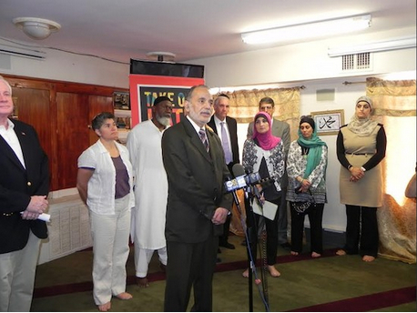 Dr. Husam Rimawi, president of the Islamic Society of Bay Ridge, condemned an anti-Muslim incident during a press conference held last month.