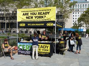 On Friday,  OEM handed out a few basic Go Bag supplies, plus advice and literature at Brooklyn Borough Hall.