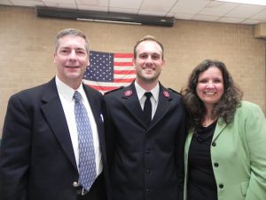 Lt. Joel Ashcraft (center) the top officer at the Salvation Army’s Bay Ridge corps introduced himself to Community Board 10 Monday night. Board Chairman Brian Kieran and District Manager Josephine Beckmann welcomed him to the neighborhood.