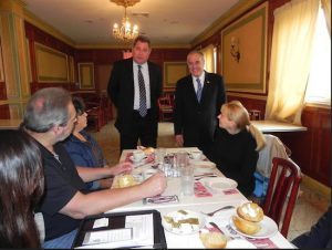 Comptroller Thomas DiNapoli (standing at right) visited Bay Ridge last year at the invitation of Assemblymember Alec Brook-Krasny (standing at left) to meet with merchants.