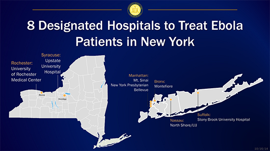 Designated Ebola hospitals in NYS.