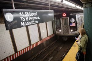 An AP photo of an L train, the line which Dr. Craig Spencer reportedly rode before he tested positive for Ebola.