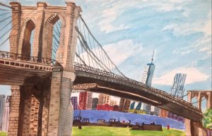 “View from Brooklyn Bridge Park,” by Alicia Degener, of Bay Ridge, 12" x 18" watercolor on paper. Images courtesy of NYCreates