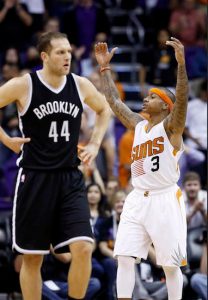 Bojan Bogdanovic and the rest of the Nets watched helplessly as Isaiah Thomas and the Suns rallied past them in the fourth quarter Wednesday night in Phoenix. Photos courtesy of the Associated Press