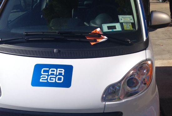 A Car2Go vehicle that received a parking ticket. Photo courtesy of Gil Cygler