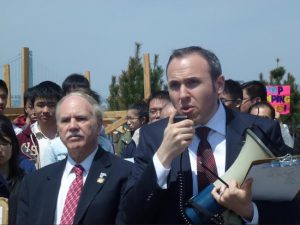 Assemblymember William Colton (left) and Councilmember Mark Treyger led a protest rally against the city’s plan to build a trash plant on the Bensonhurst waterfront. Colton, who lost a round in court, said he has filed an appeal. Photo courtesy Colton’s office